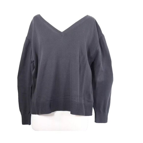 Everlane Women's Large Black Relaxed V-Neck Sweater Cotton Pullover Long Sleeve - Picture 6 of 6